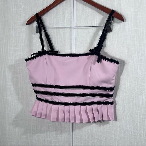 Forever 21 NWT Baby Pink Pleated Lace Trim Babydoll Crop Top Sz M - Picture 7 of 14